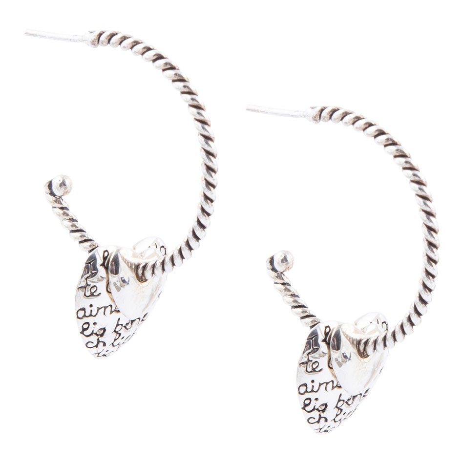 Sterling Silver Engraved Heart Hoop Earrings | Earrings | Wiccan Center