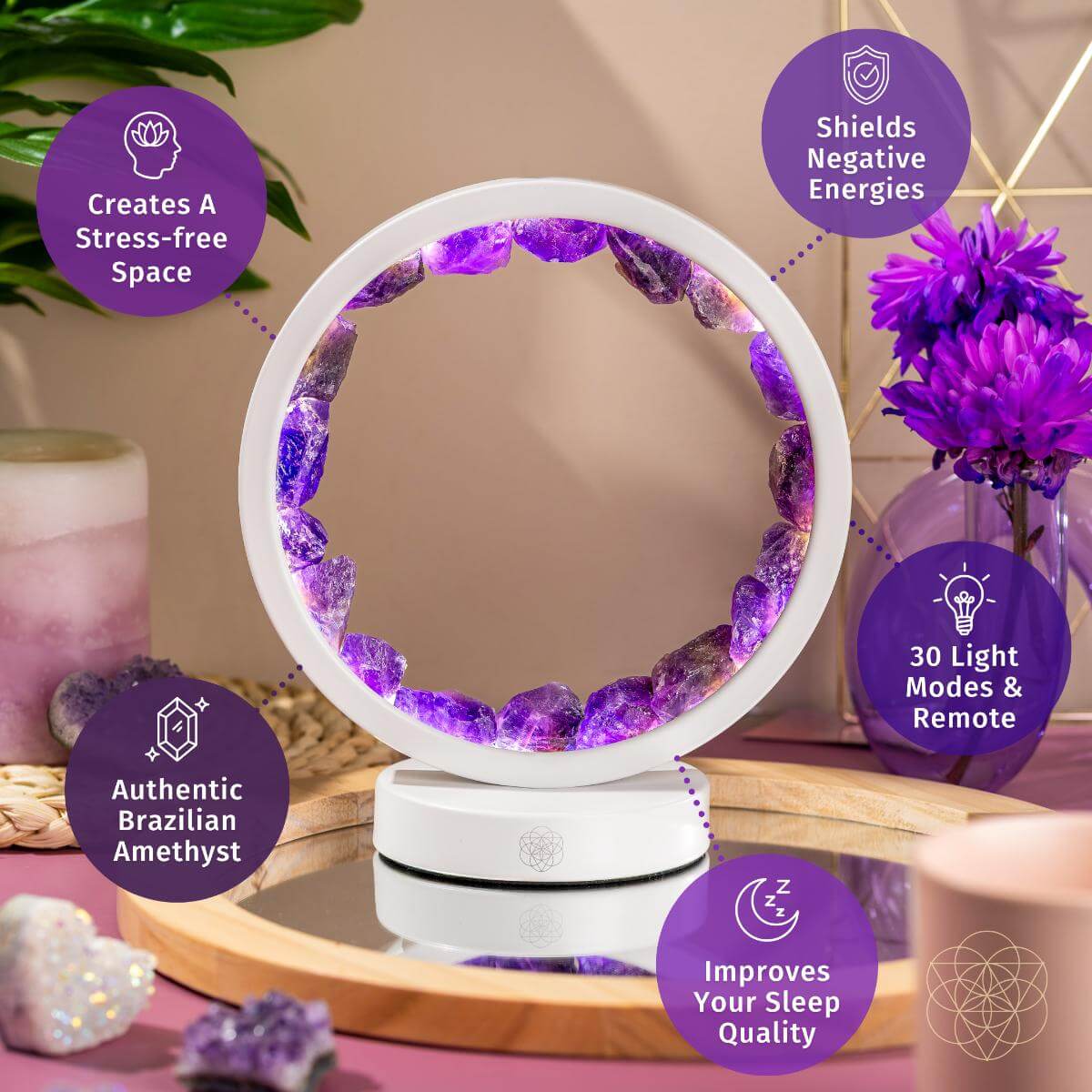 Stress Less, Sleep More – Amethyst Healing Lamp | Night Light | Wiccan Center