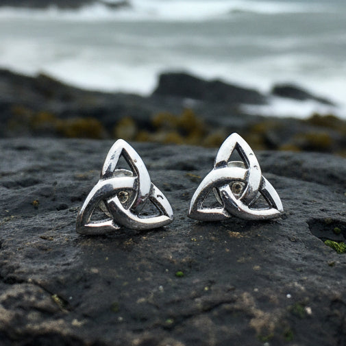 Simple Celtic Trinity Knot Stud Earrings in Sterling Silver | Post Earrings | Wiccan Center