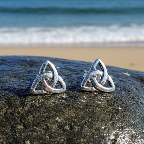 Simple Celtic Trinity Knot Stud Earrings in Sterling Silver | Post Earrings | Wiccan Center