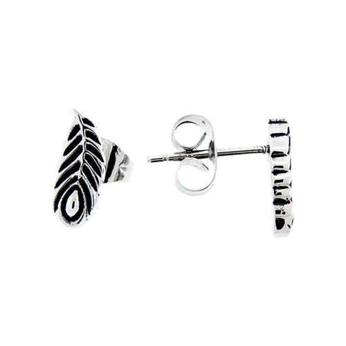 Steel Peacock Feather Earring Studs | Body Jewelry | Wiccan Center