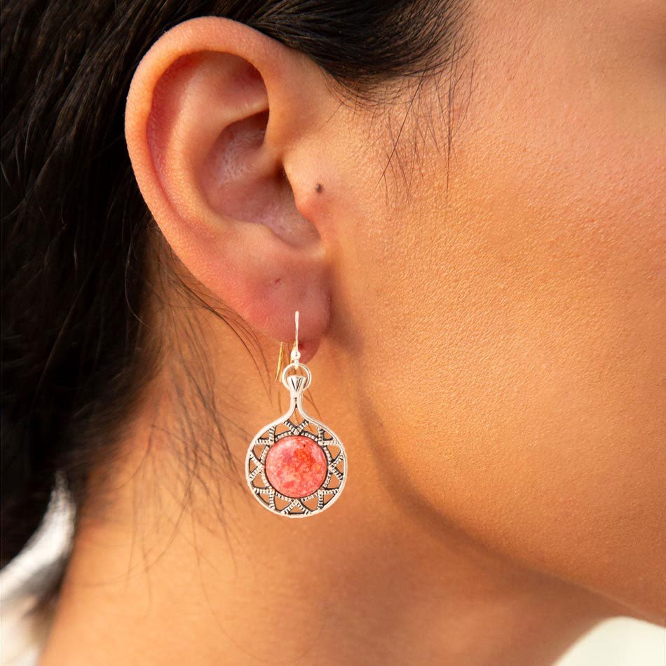 Sun Orange Sponge Coral Golden Drop Earrings | Earrings | Wiccan Center