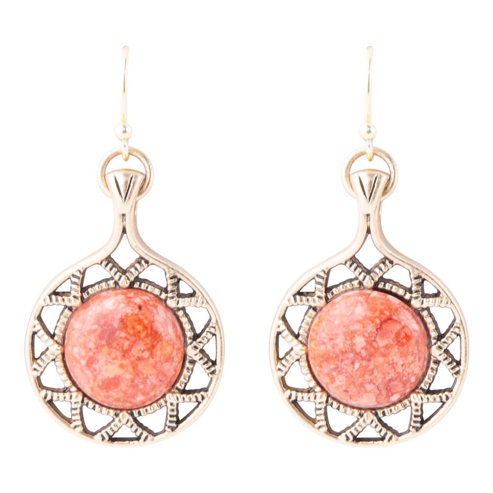 Sun Orange Sponge Coral Golden Drop Earrings | Earrings | Wiccan Center