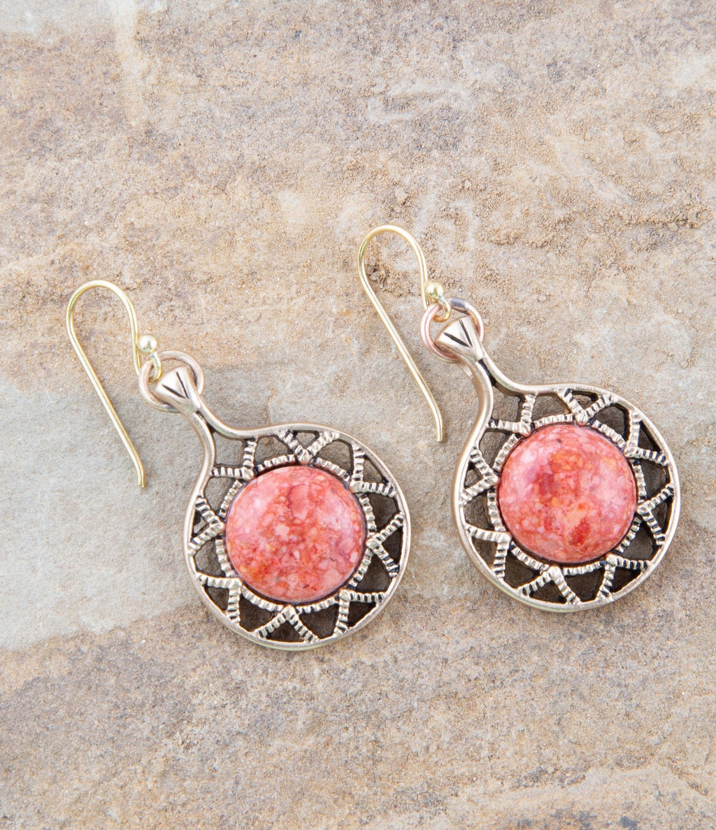 Sun Orange Sponge Coral Golden Drop Earrings | Earrings | Wiccan Center