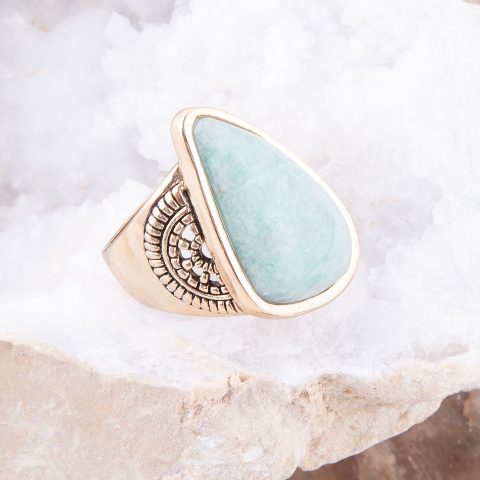 Sunset Blue Amazonite and Golden Ring | Rings | Wiccan Center