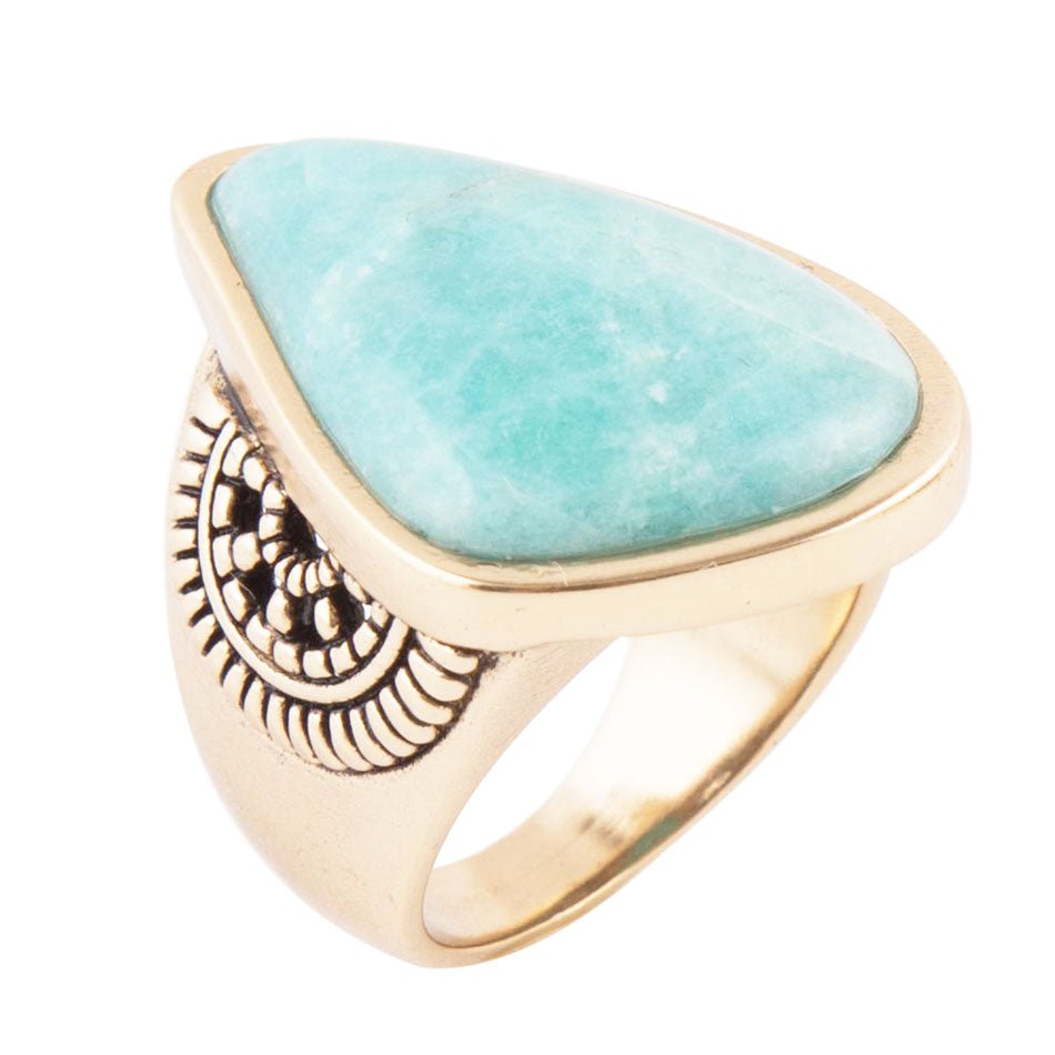 Sunset Blue Amazonite and Golden Ring | Rings | Wiccan Center