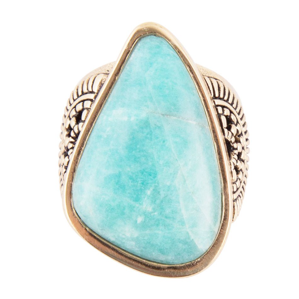 Sunset Blue Amazonite and Golden Ring | Rings | Wiccan Center