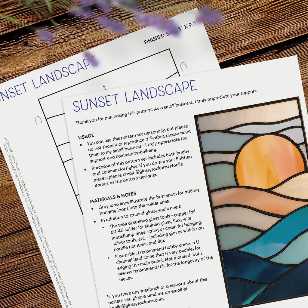 Sunset Landscape Stained Glass Pattern and PNG | Crafting Patterns & Molds | Wiccan Center