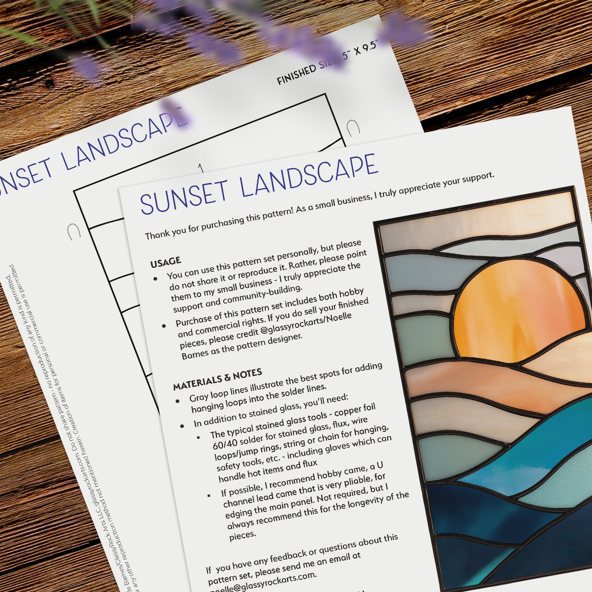 Sunset Landscape Stained Glass Pattern and PNG | Crafting Patterns & Molds | Wiccan Center