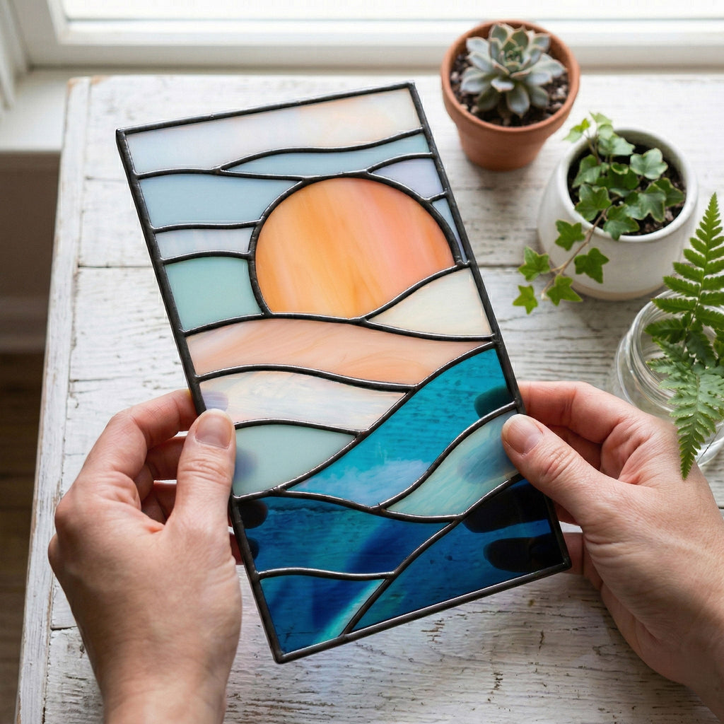 Sunset Landscape Stained Glass Pattern and PNG | Crafting Patterns & Molds | Wiccan Center