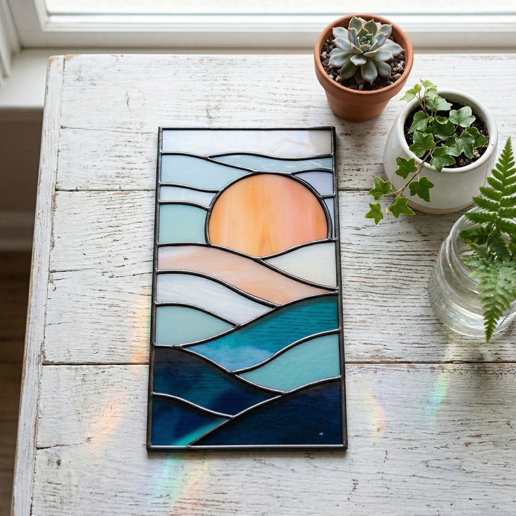 Sunset Landscape Stained Glass Pattern and PNG | Crafting Patterns & Molds | Wiccan Center