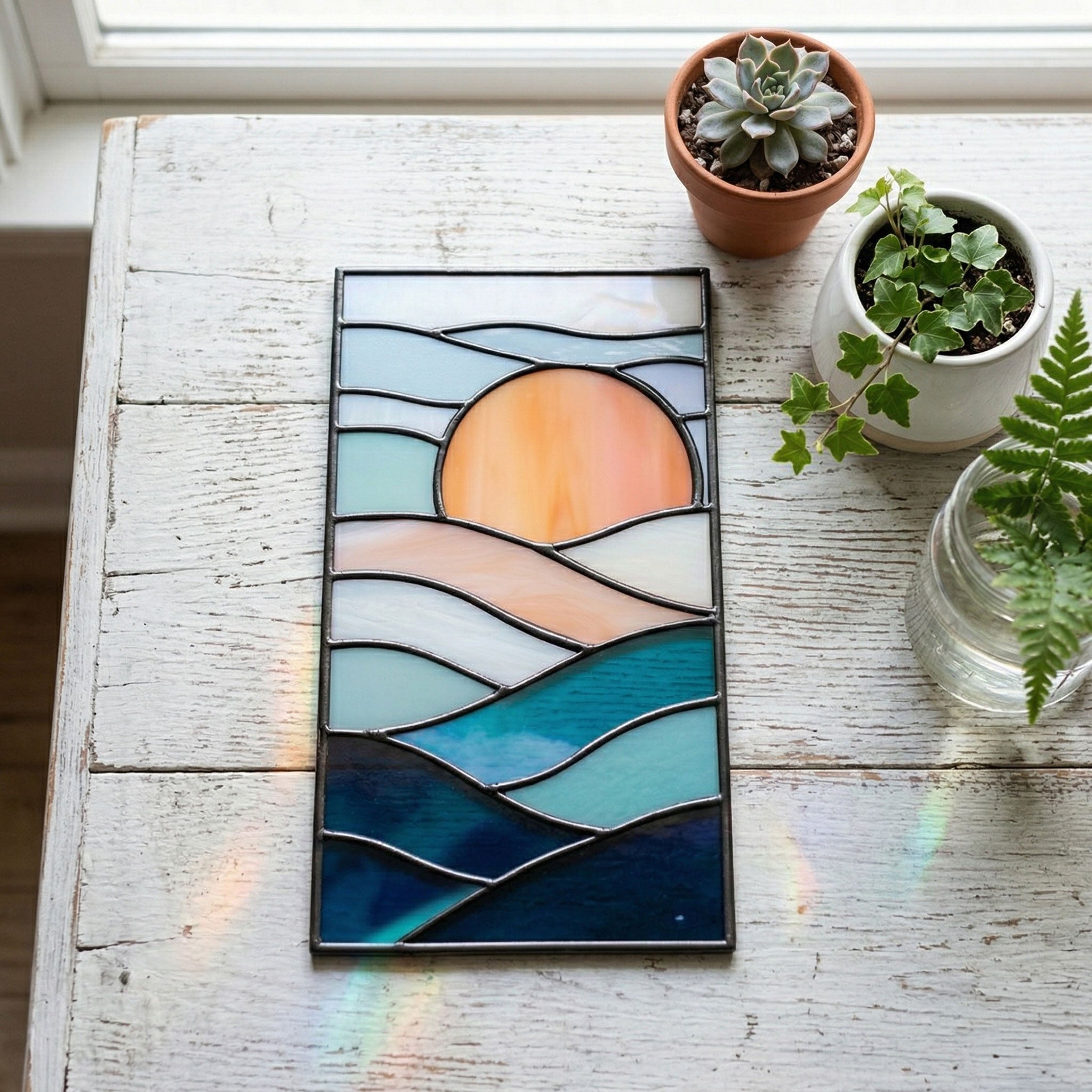 Sunset Landscape Stained Glass Pattern and PNG | Crafting Patterns & Molds | Wiccan Center