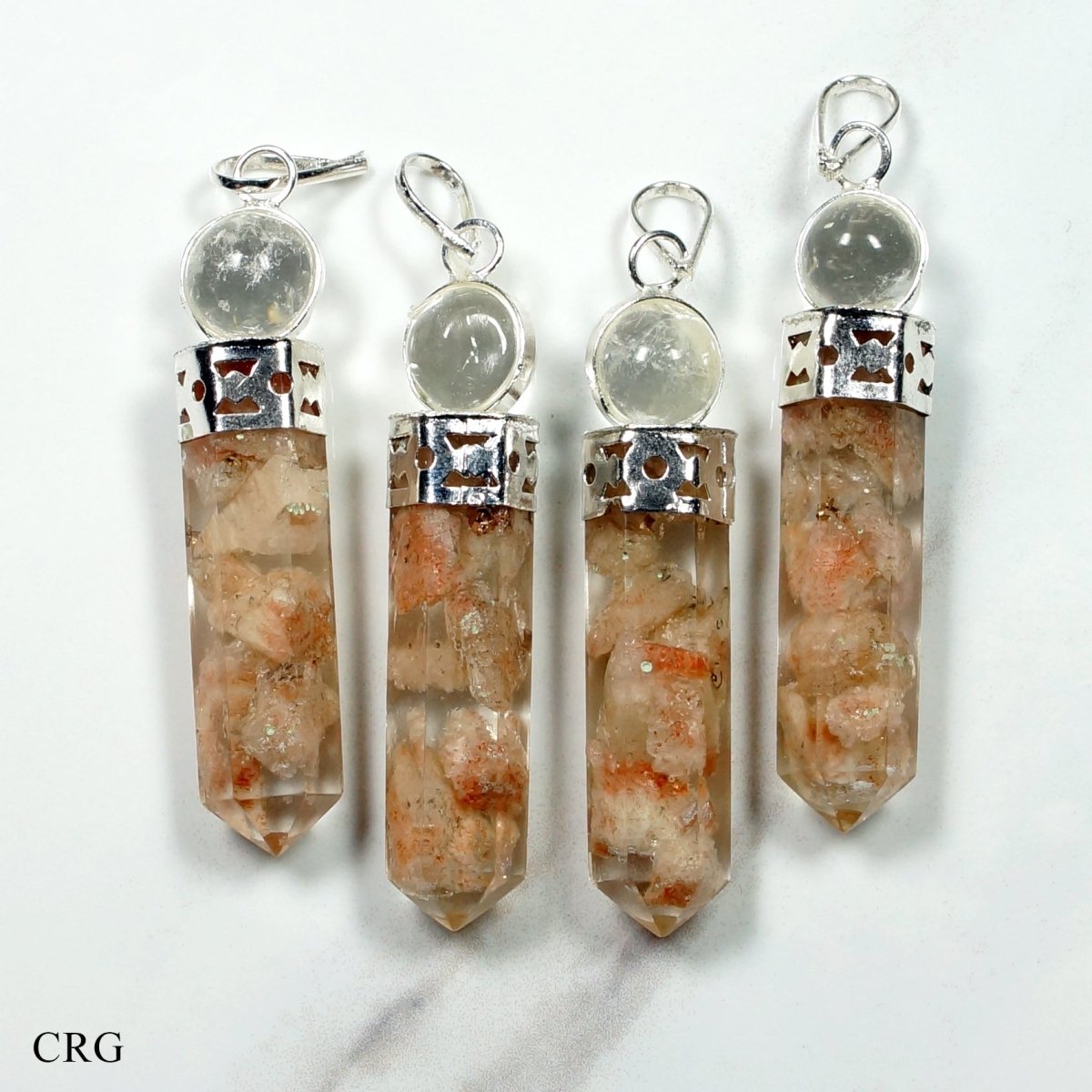 Sunstone Orgonite and Glass Ball Pendant with Silver Plating (2 Inches) (4 Pieces)