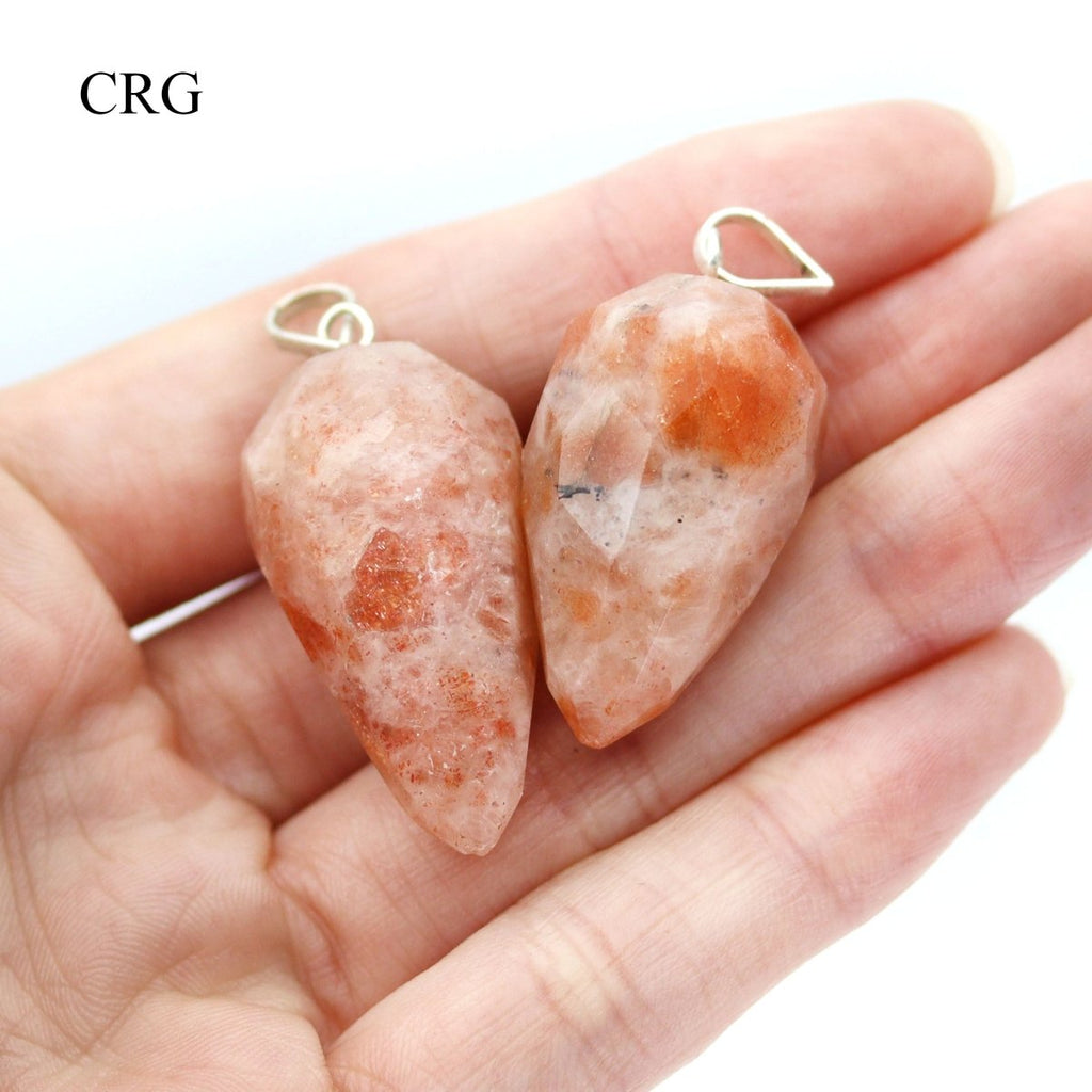 Sunstone Faceted Drop Pendant with Silver Bail (4 Pieces) Size 1 Inch