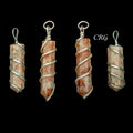 Sunstone Pencil Point Pendant with Silver Wire Wrapping  (1 inch) (4 Pcs)