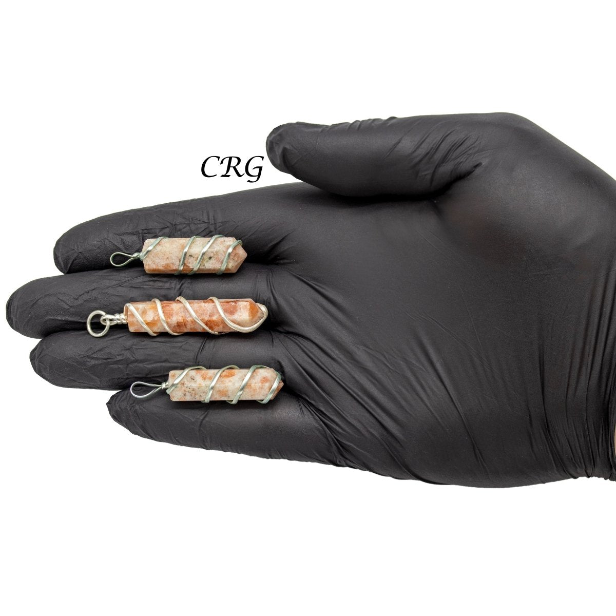 Sunstone Pencil Point Pendant with Silver Wire Wrapping  (1 inch) (4 Pcs)