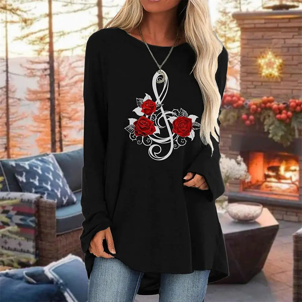 3D Rose Women's Round Neck T-Shirt | Plus Size Shirts | Wiccan Center