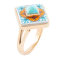 Talavera Tile Blue Turquoise Golden Ring | rings | Wiccan Center
