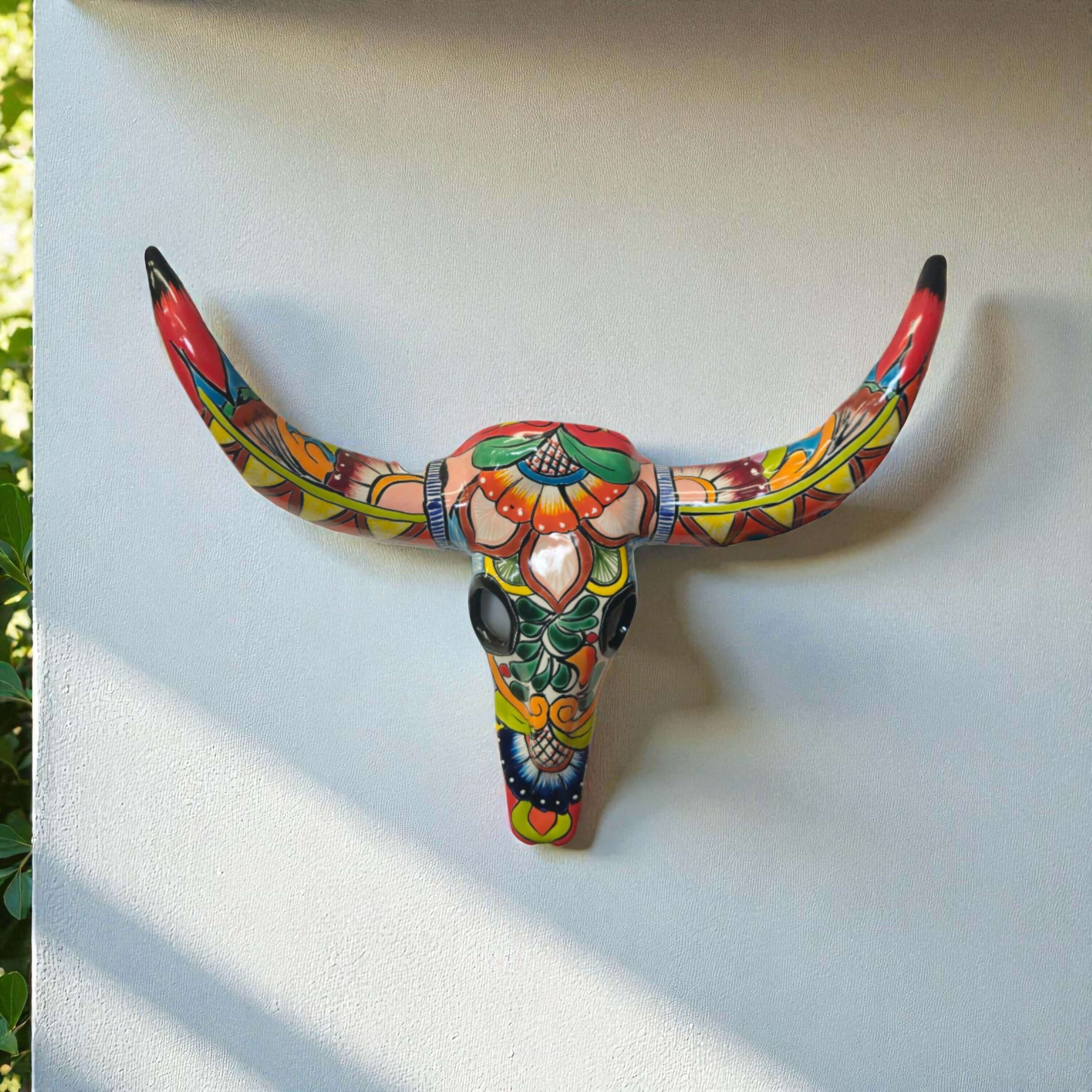 Talavera Longhorn Wall Decor | Handcrafted Mexican Bull Skull Art | Talavera Wall Art | Wiccan Center
