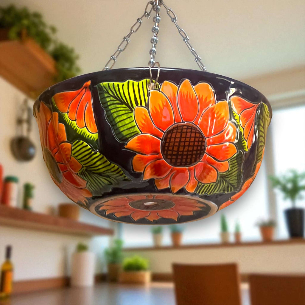 Vibrant Talavera Sunflower Hanging Planter | Artisan Pot | Talavera Flower Pot | Wiccan Center