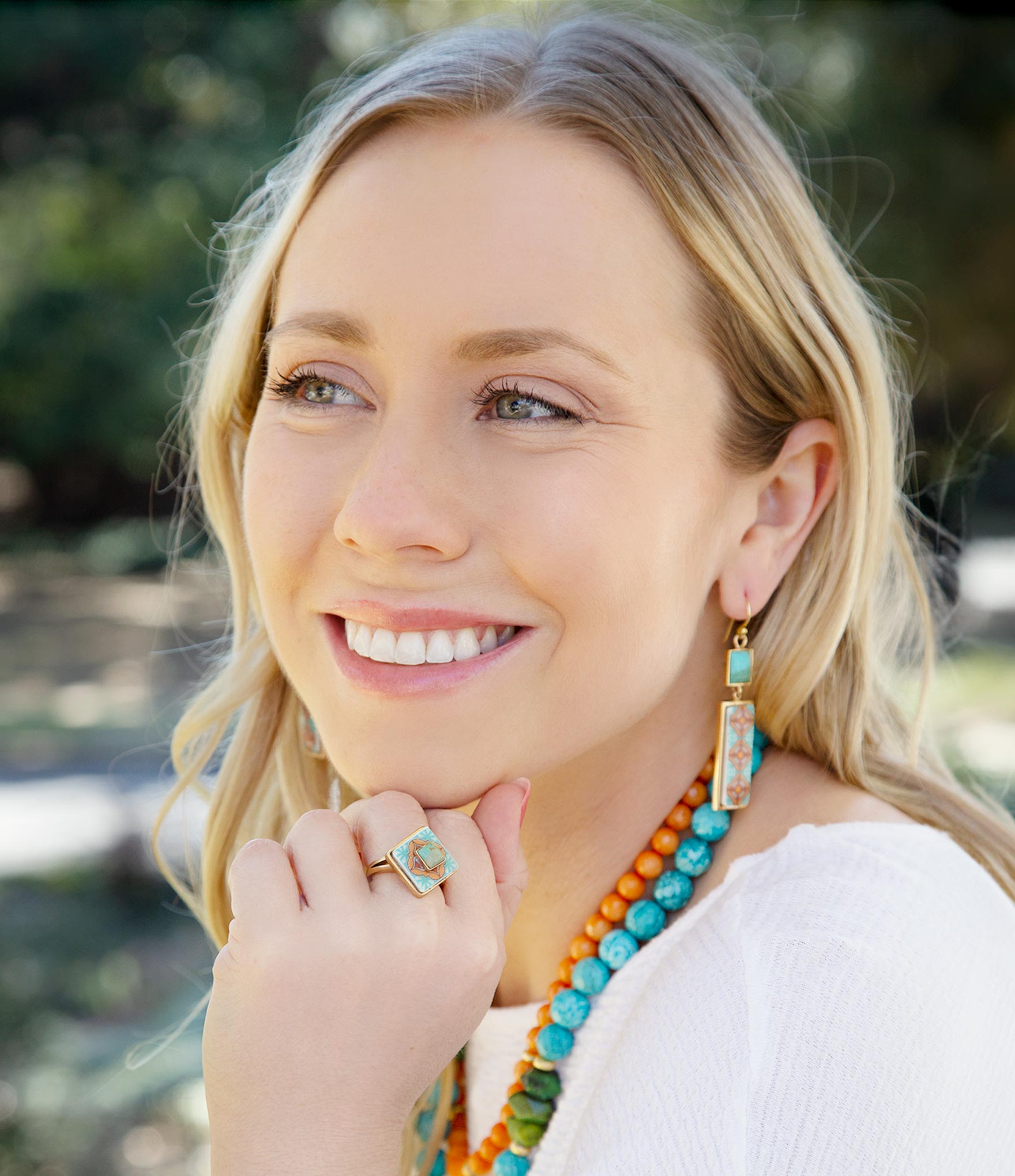 Talavera Tile and Blue Turquoise Golden Dangle Earrings | Earrings | Wiccan Center