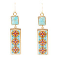 Talavera Tile and Blue Turquoise Golden Dangle Earrings | Earrings | Wiccan Center