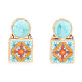 Talavera Tile Blue Turquoise Golden Drop Earrings | Earrings | Wiccan Center
