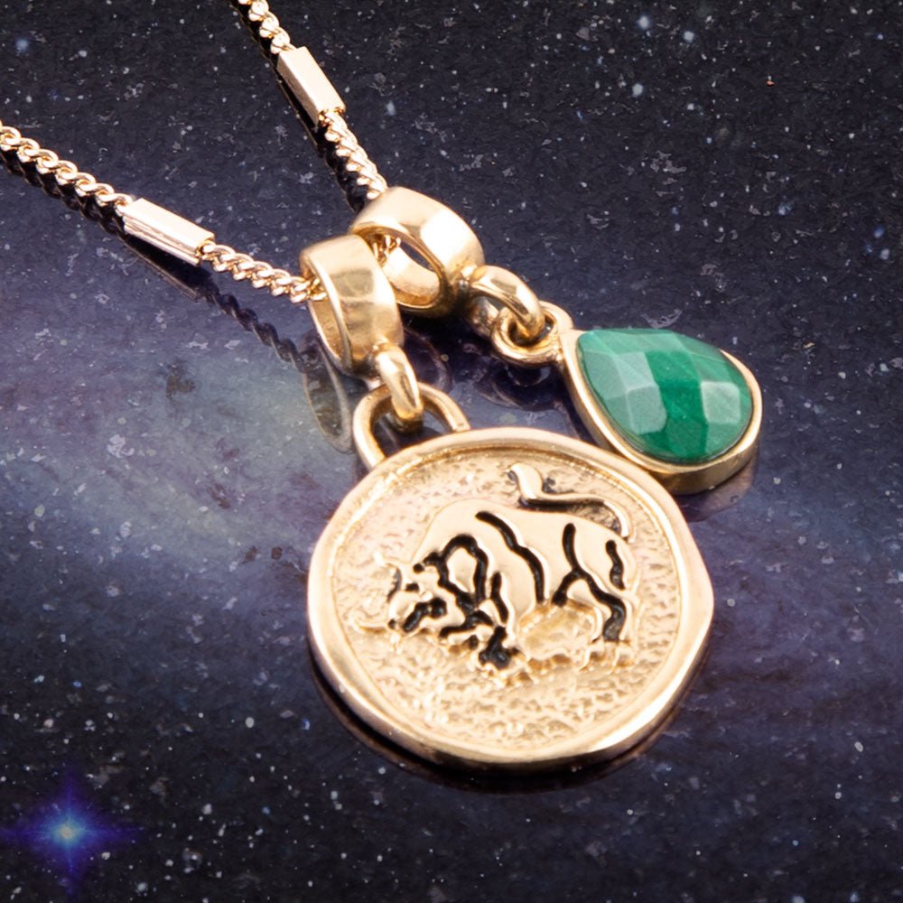 Taurus - Zodiac Green Malachite Golden Charm Necklace | Necklaces | Wiccan Center