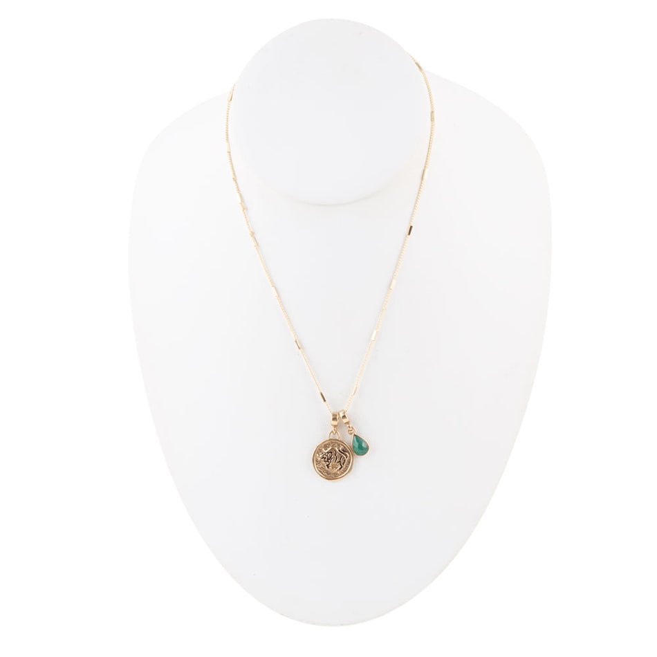 Taurus - Zodiac Green Malachite Golden Charm Necklace | Necklaces | Wiccan Center