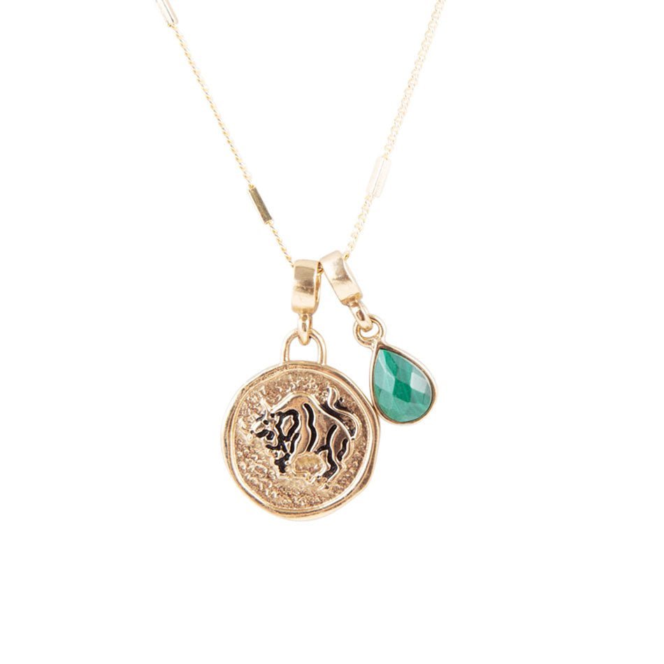 Taurus - Zodiac Green Malachite Golden Charm Necklace | Necklaces | Wiccan Center