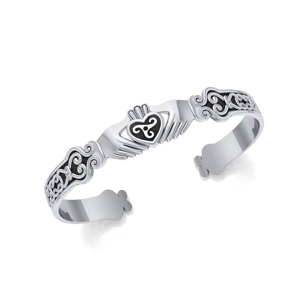 Celtic Knot Claddagh Sterling Silver Cuff Bracelet TBG270 Celebrating Love Friendship Loyalty