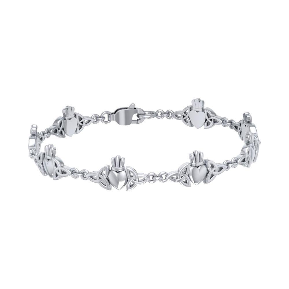 Celtic Trinity Claddagh Link Sterling Silver Bracelet TBG368