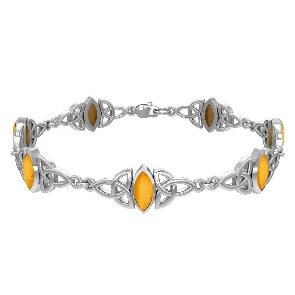 Sterling Silver Celtic Trinity Knot with Gemstone Link Bracelet TBG740