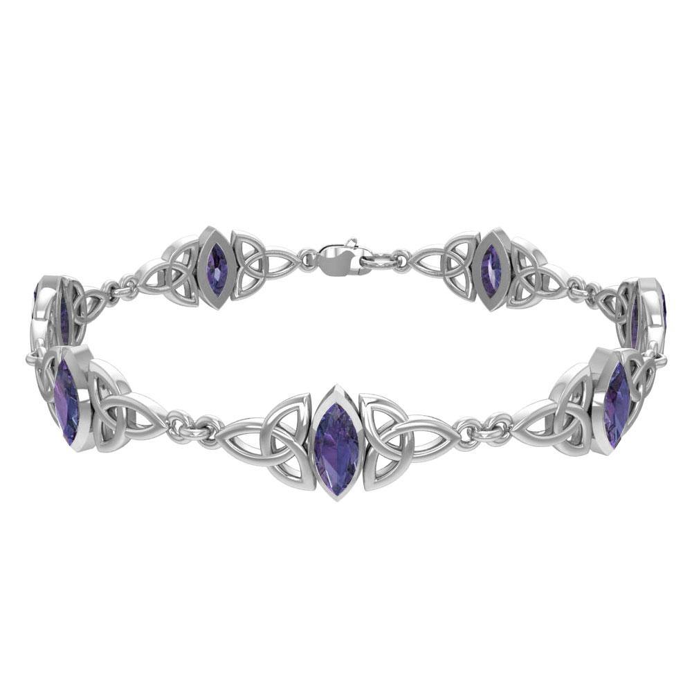 Sterling Silver Celtic Trinity Knot with Gemstone Link Bracelet TBG740