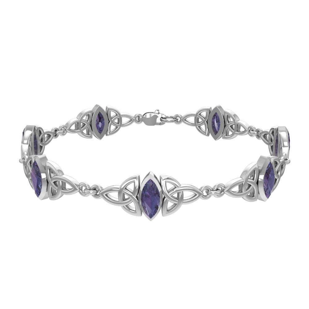 Sterling Silver Celtic Trinity Knot with Gemstone Link Bracelet TBG740