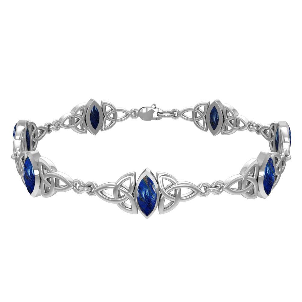 Sterling Silver Celtic Trinity Knot with Gemstone Link Bracelet TBG740