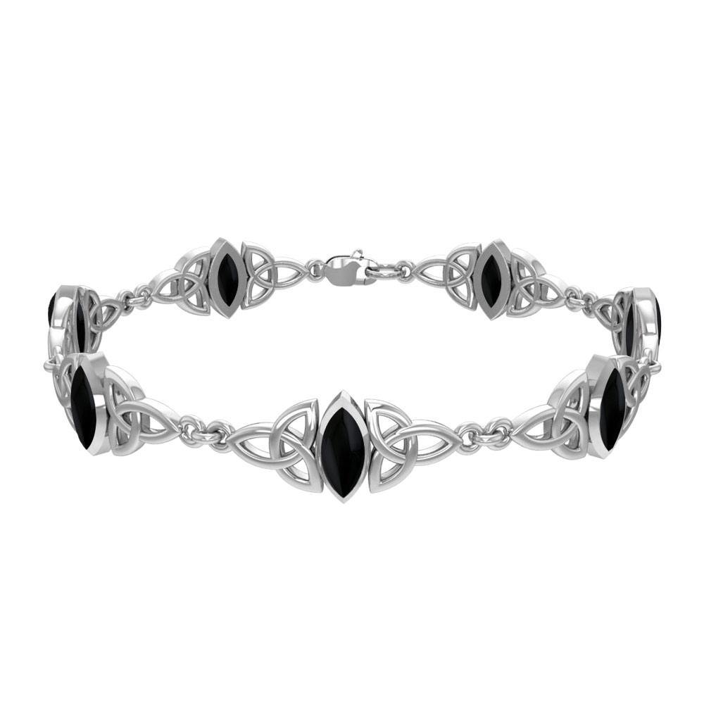 Sterling Silver Celtic Trinity Knot with Gemstone Link Bracelet TBG740