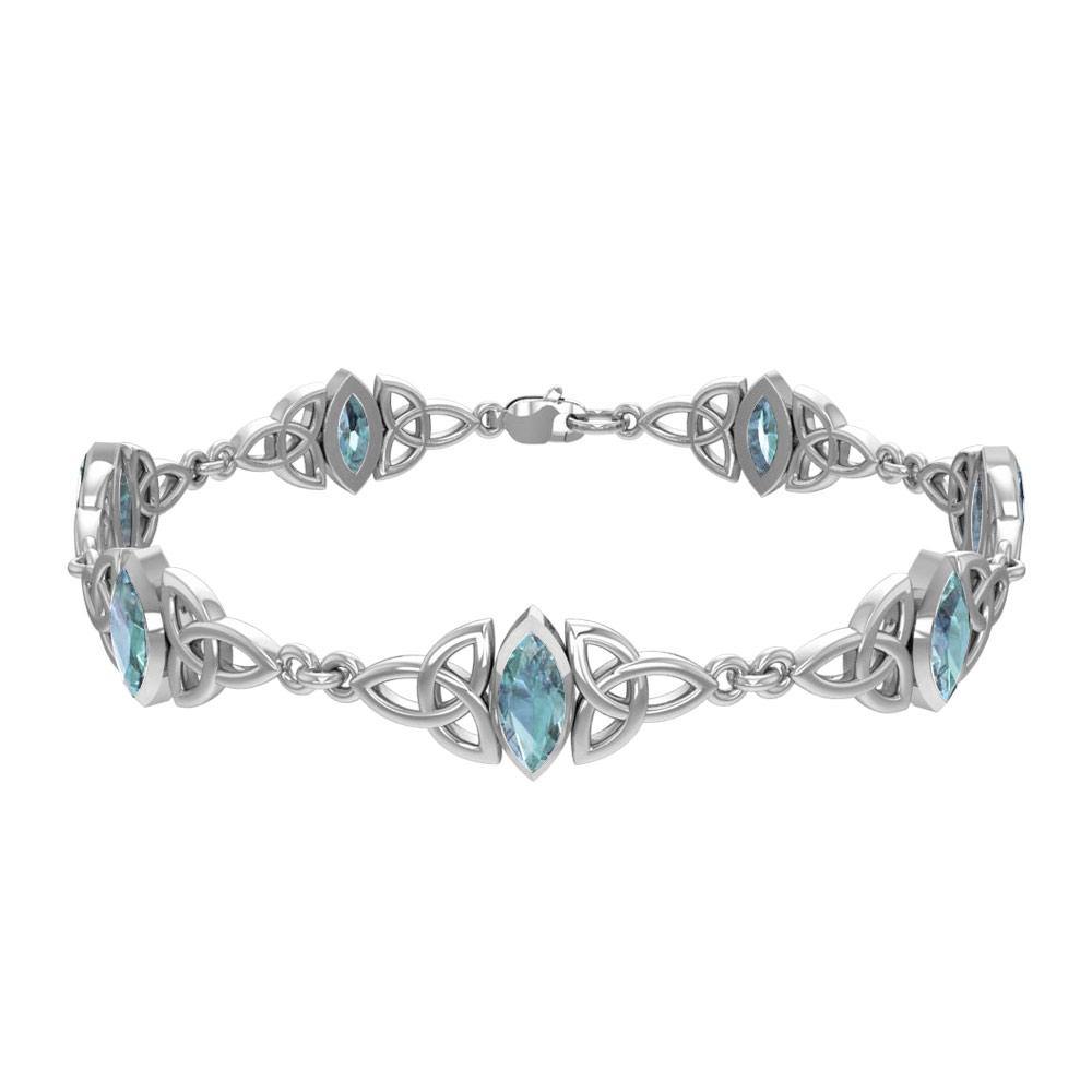 Sterling Silver Celtic Trinity Knot with Gemstone Link Bracelet TBG740