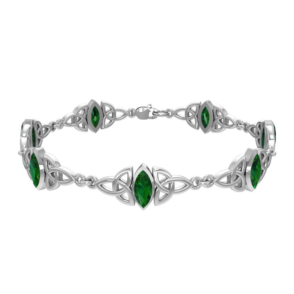 Sterling Silver Celtic Trinity Knot with Gemstone Link Bracelet TBG740