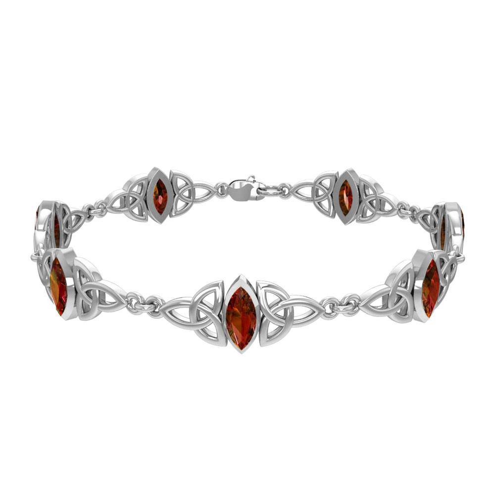 Sterling Silver Celtic Trinity Knot with Gemstone Link Bracelet TBG740