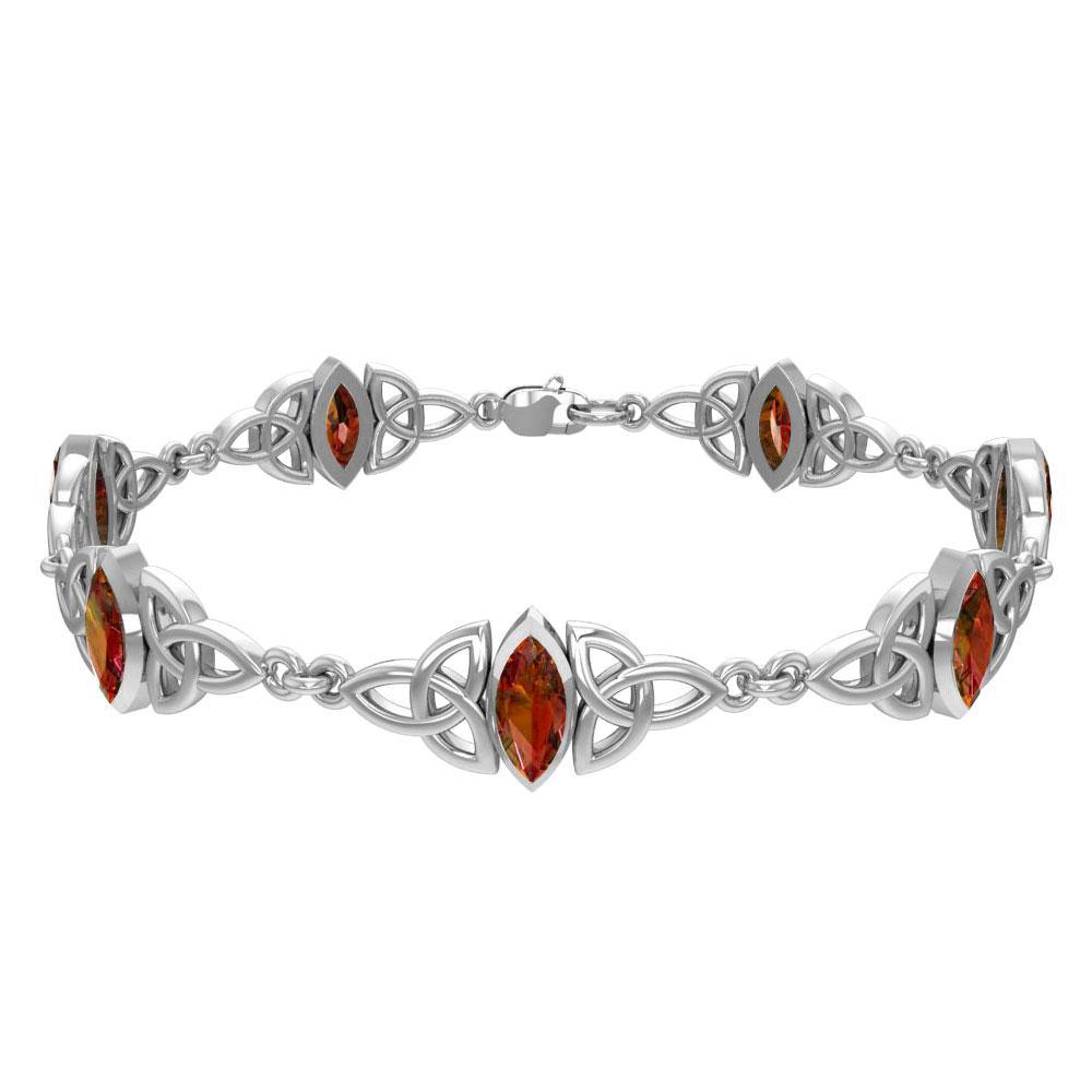 Sterling Silver Celtic Trinity Knot with Gemstone Link Bracelet TBG740