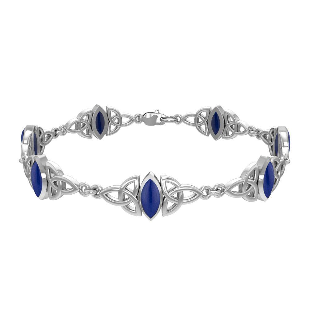 Sterling Silver Celtic Trinity Knot with Gemstone Link Bracelet TBG740