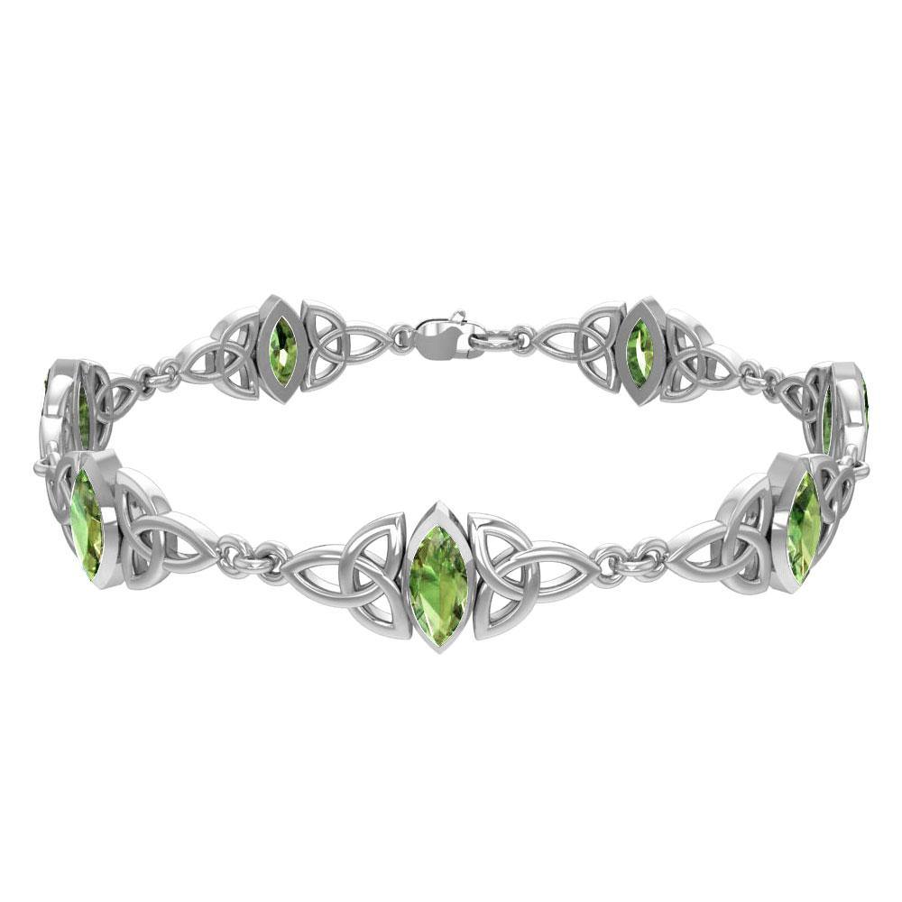 Sterling Silver Celtic Trinity Knot with Gemstone Link Bracelet TBG740