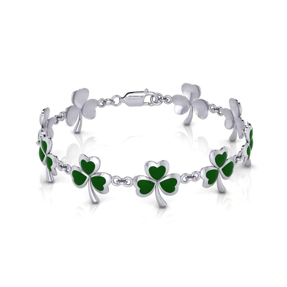 One of Celtic's epitome ~ Sterling Silver Jewelry Shamrock Link Bracelet TBG744