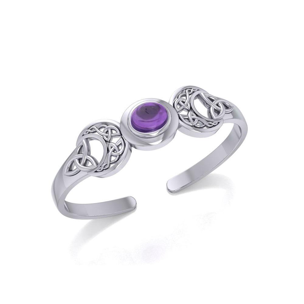 Celtic Blue Moon Sterling Silver Cuff Bracelet With Gemstone Centerpiece Design TBG760