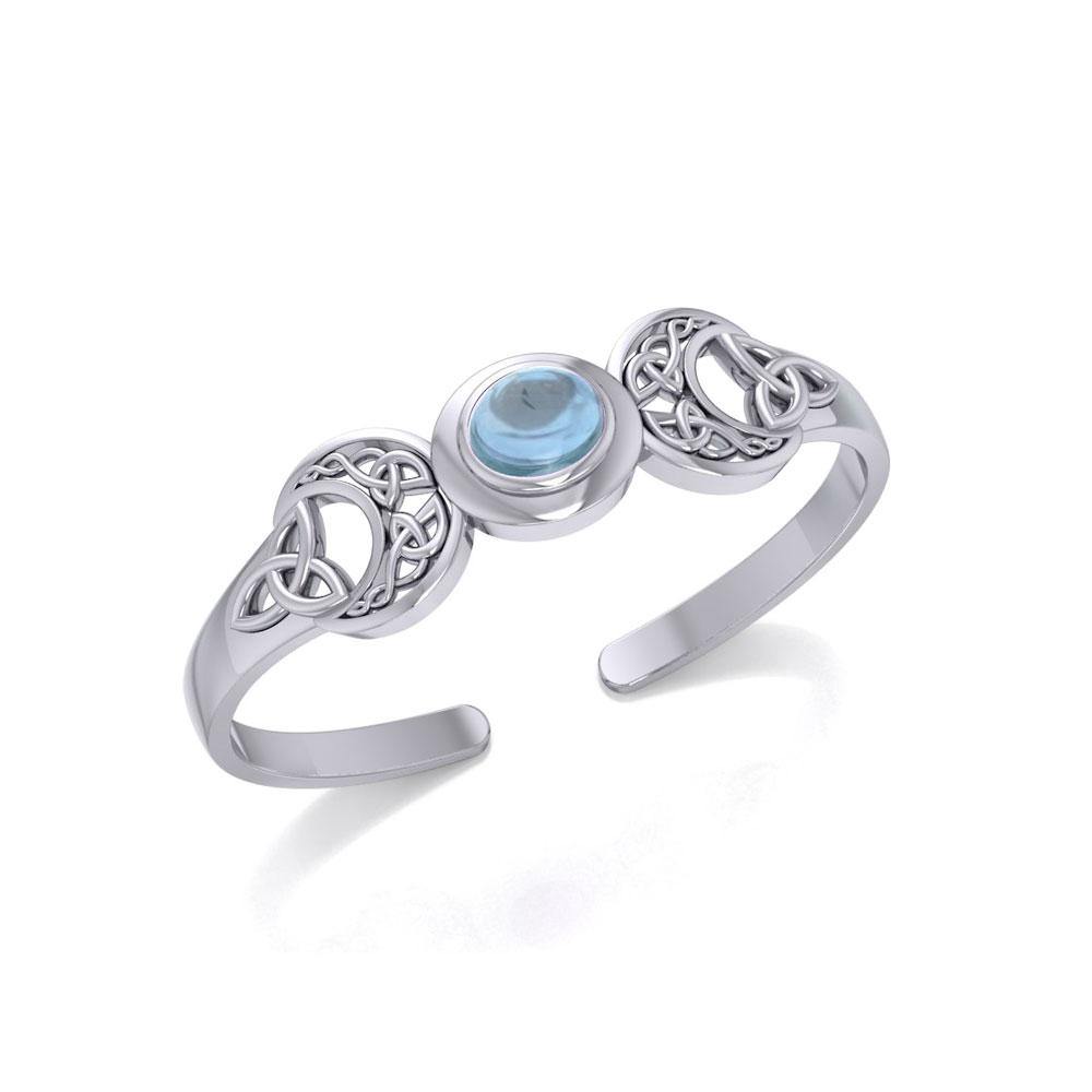Celtic Blue Moon Sterling Silver Cuff Bracelet With Gemstone Centerpiece Design TBG760