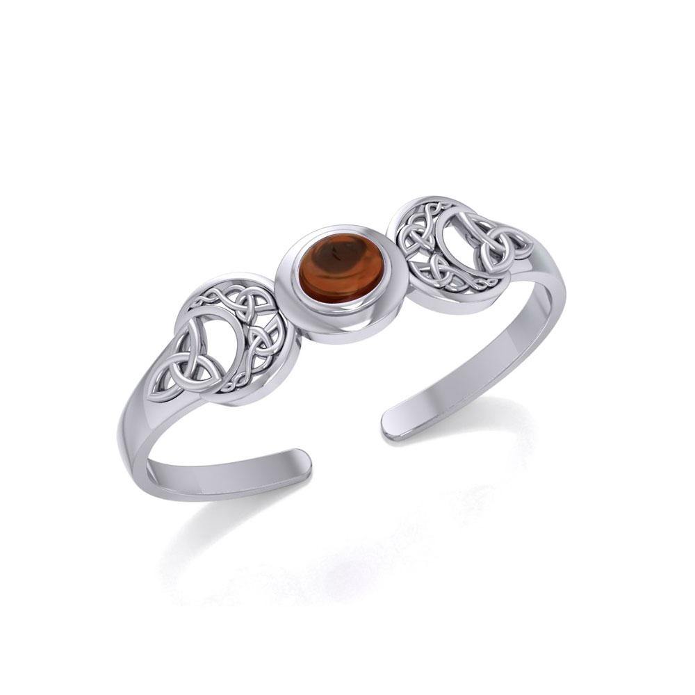 Celtic Blue Moon Sterling Silver Cuff Bracelet With Gemstone Centerpiece Design TBG760