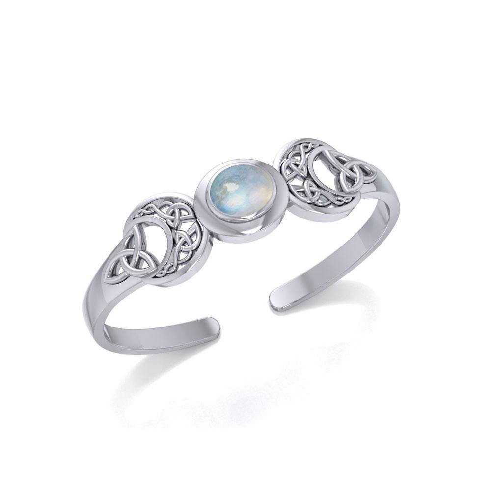 Celtic Blue Moon Sterling Silver Cuff Bracelet With Gemstone Centerpiece Design TBG760