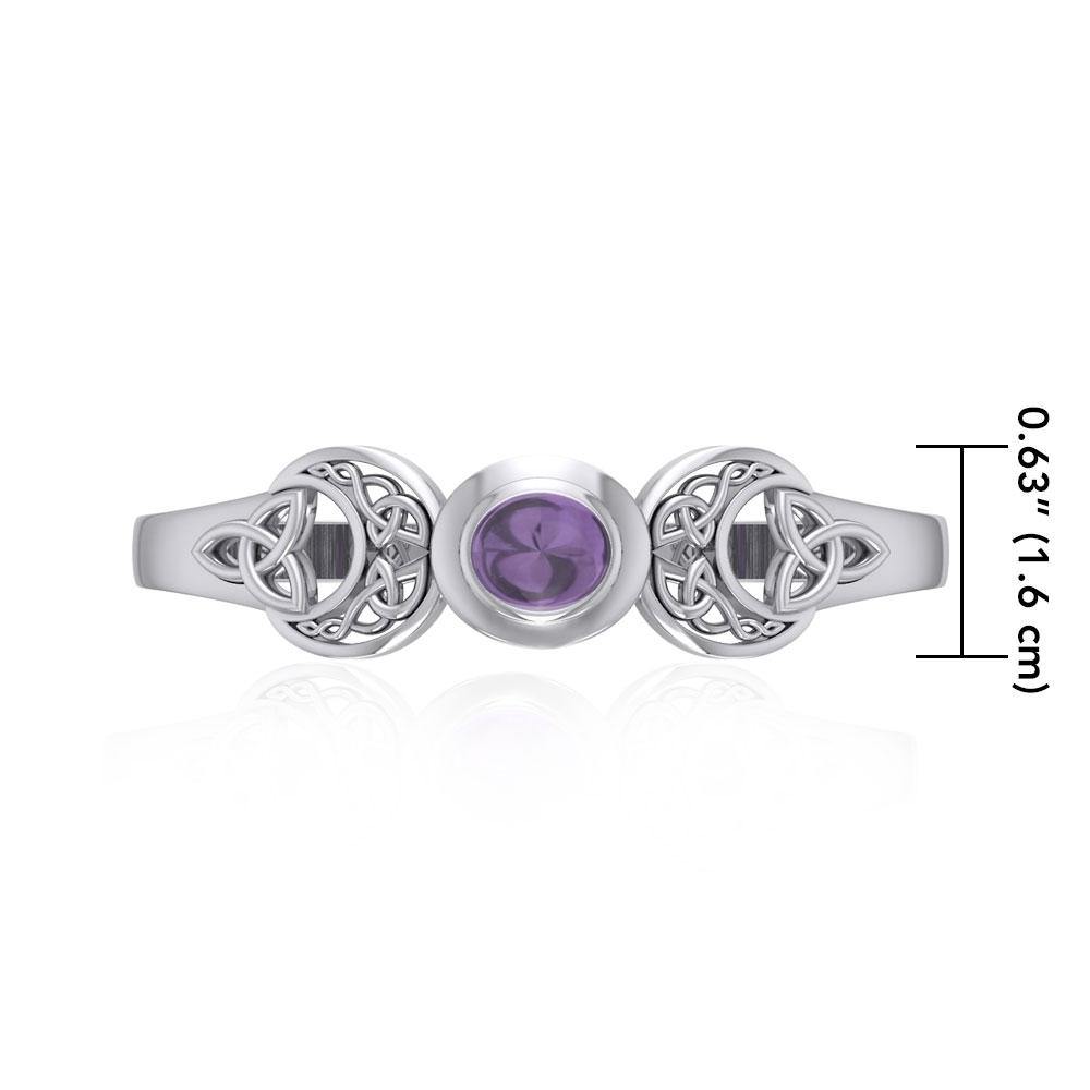 Celtic Blue Moon Sterling Silver Cuff Bracelet With Gemstone Centerpiece Design TBG760
