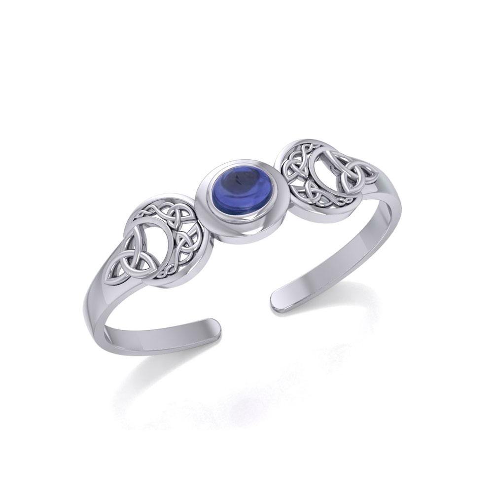 Celtic Blue Moon Sterling Silver Cuff Bracelet With Gemstone Centerpiece Design TBG760